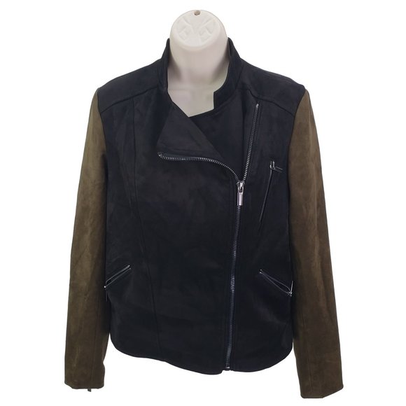 KUT from the Kloth HADDIE Women's Moto Jacket Small Faux Suede Coat Black Brown - Picture 1 of 8